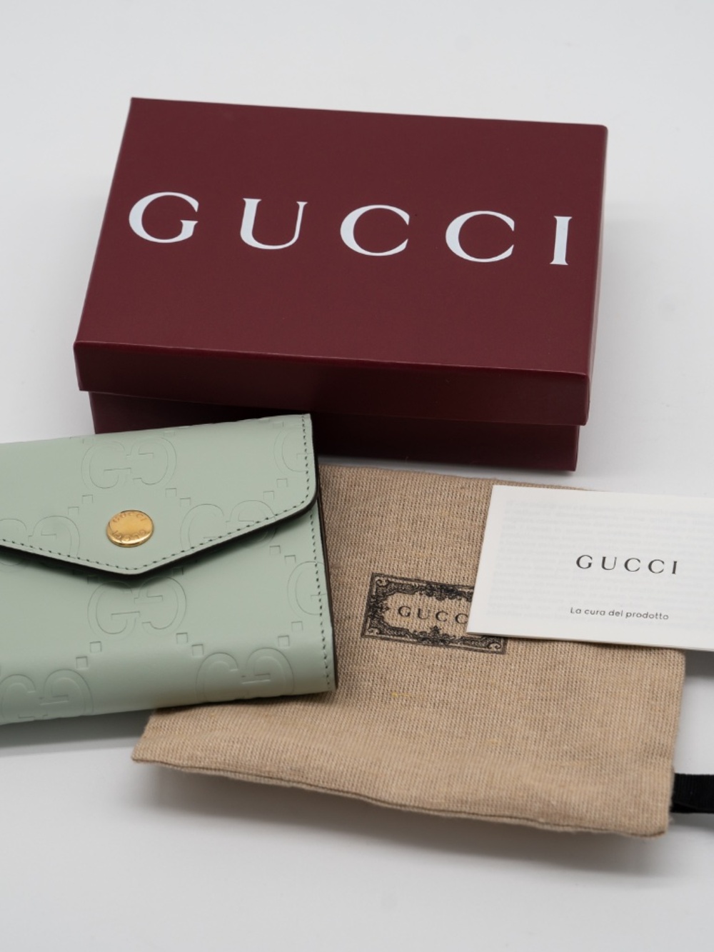 Gucci GG Embossed Leather Wallet Tri-fold Green - Picture 9 of 9